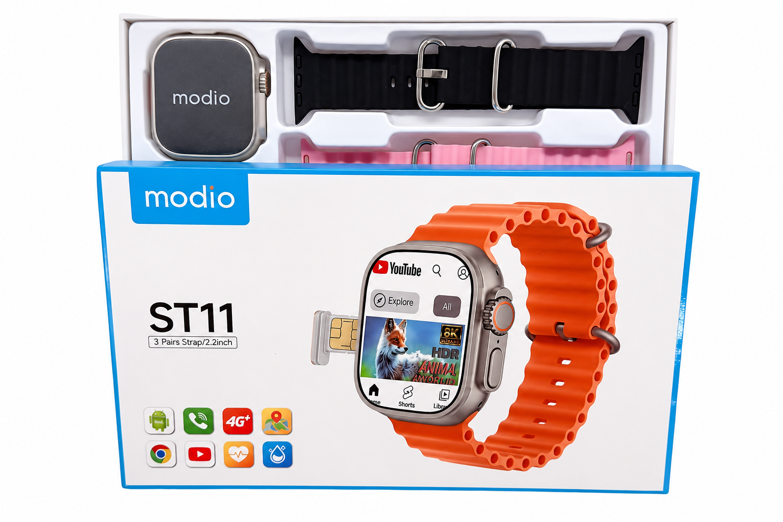 ساعة ذكية Modio ST11 مع 3 أزواج أساور